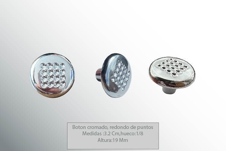 Botón cromado redondo de puntos de Versastico en Bogotá: diámetro 3,2 cm, altura 19 mm, agujero 1/8"
