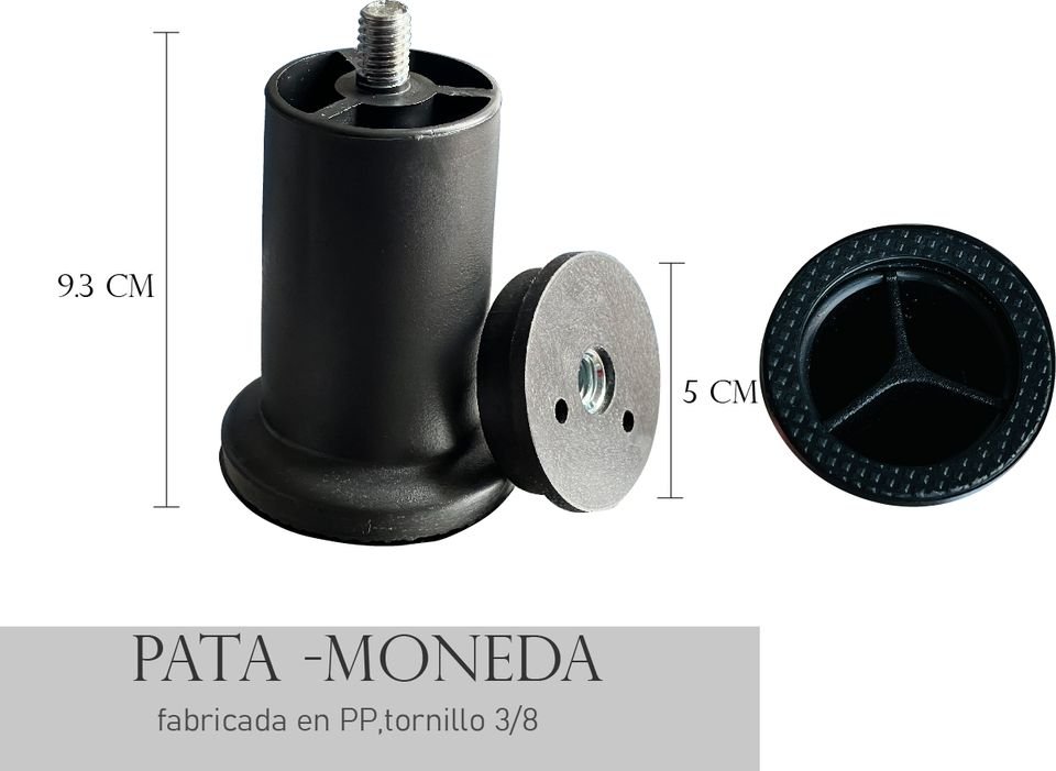 Pata moneda de Versastico en Bogotá: altura 9,3 cm, base 5 cm, tornillo 3/8", material Plástico PP